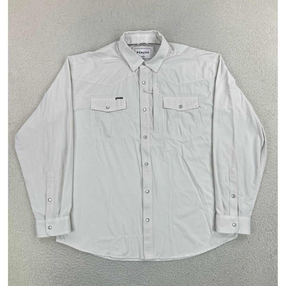 Poncho Shirt Mens Large White Nylon Pearl Snap Long Sleeve Outdoor Fishing
